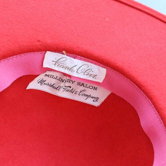 Frank Olive Marshall Field & CO VTG Red Wide Brim Wool Hat with Brown Mesh Veil - Picture 4 of 7